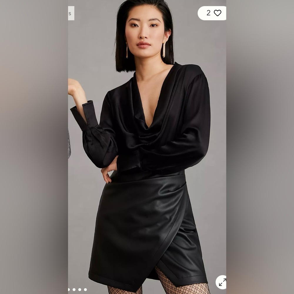 Anthropology- Maeve Plunge Faux Leather Dress
